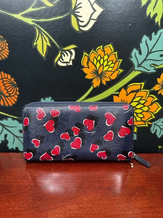 Gucci Heart Print Zip Around Wallet – Navy & Red with COA - Picture 3 of 11